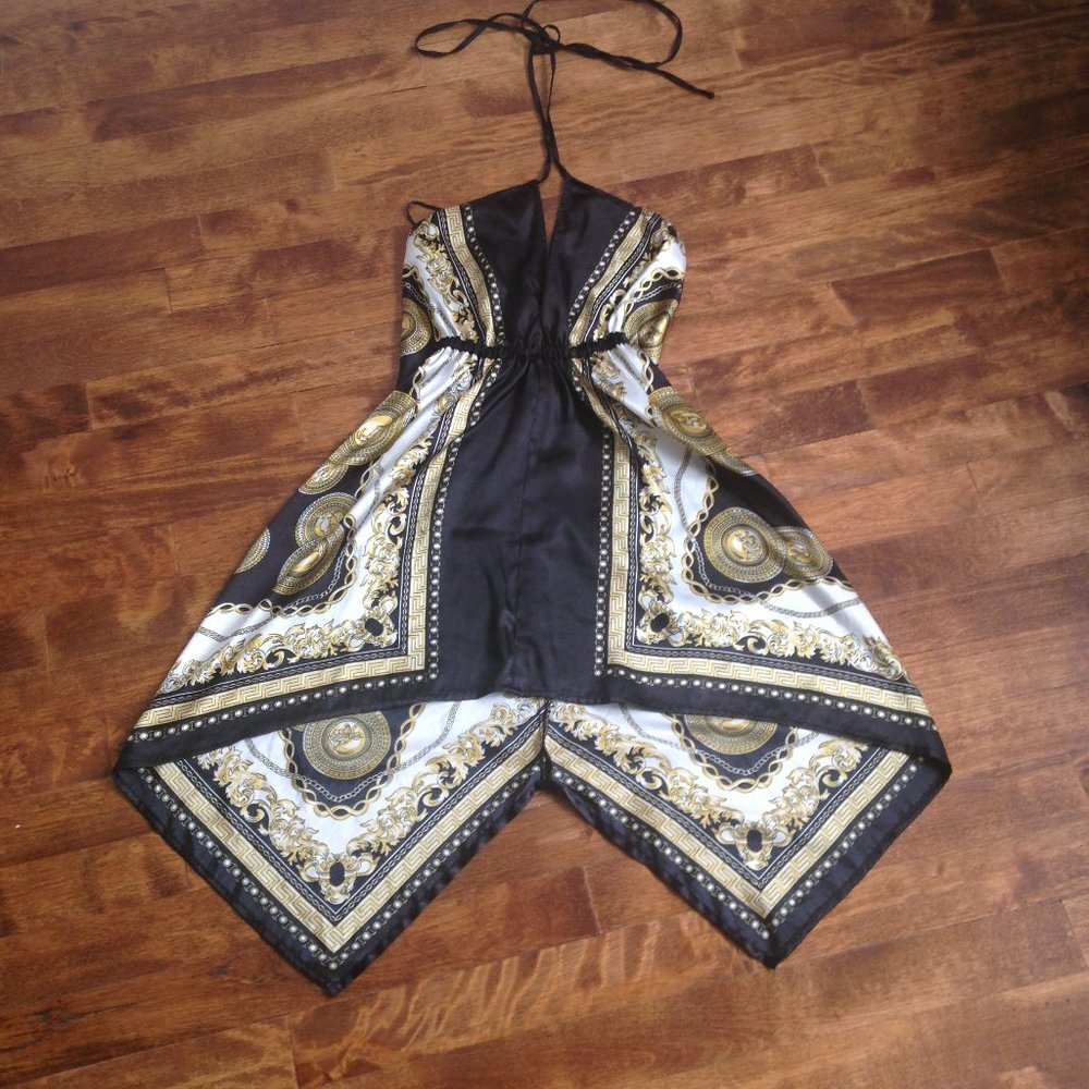 Suzy Shier - Black&Gold Handkerchief Top